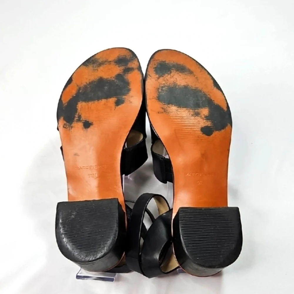 Marc Fisher Black Leather Omelia City Sacked Sandals Size 9.5